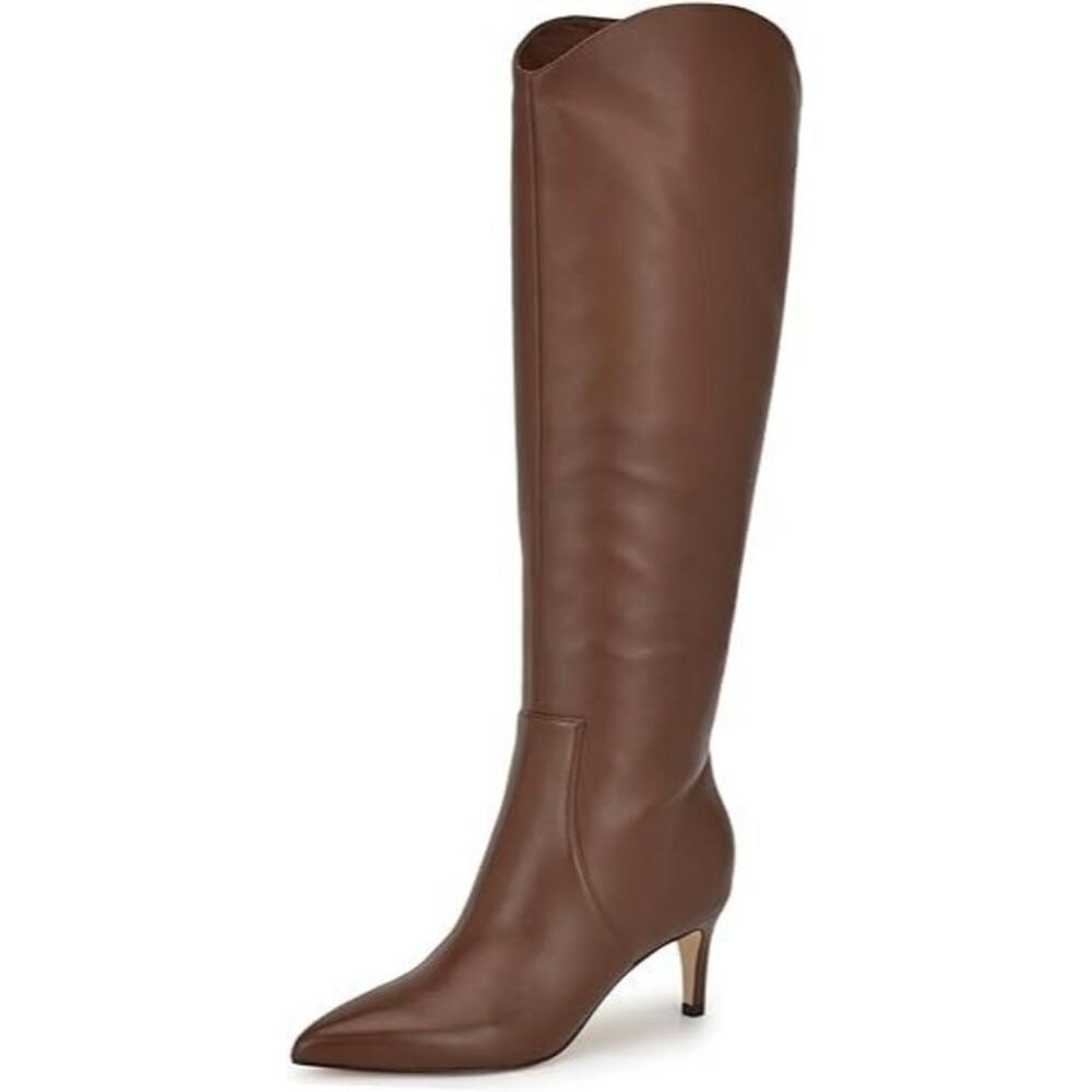 Nine West Sirena Knee High Boot Size 8 Medium Brown Leather Stiletto Heel Boot